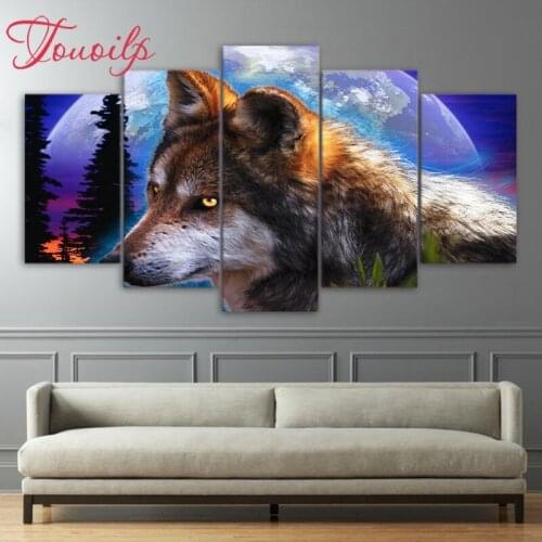5D DIY Full Square&round 5pcs Animal Wolf moon 5d Diamond Painting Combination diamond Embroidery Mosaic Home Decor painting