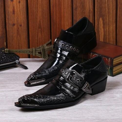 Christia Bella Italian Genuine Leather Men Shoes Metal Pointed Toe Business Formal Shoes Buckle Party Men Dress Shoes Plus Size