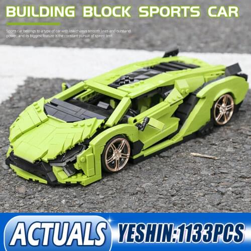 Mould King 10011 MOC High-tech Super Sports Green Racing Car Building Blocks Bricks Kids Educational Toys Birthday Gifts