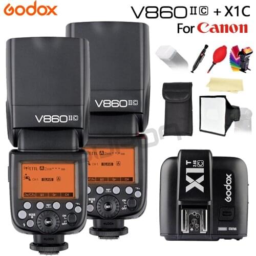 Godox 2pcs V860II V860IIC E-TTL Flash Speedlite Color Gels Filters HSS 1/8000s Li-on Battery+X1T-C Trigger for Canon Camera 60D