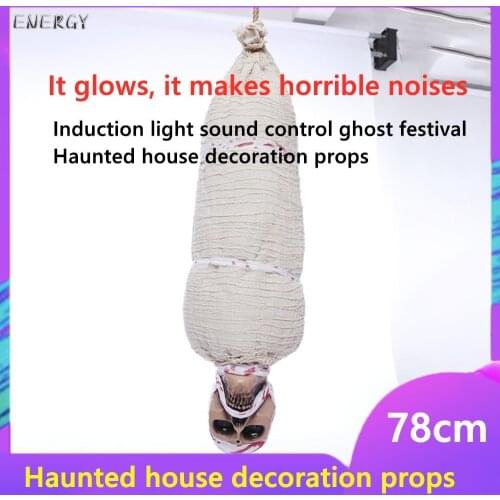 Halloween Hanging Ghost Pendant Horror Skull Dynamic Sensing Luminous Voice Control Ghost Festival Haunted House Decoration Prop