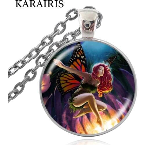 KARAIRIS Vintage Flower Fairy Necklace Pendant Glass Dome Butterfly Fairy Photo Cabochon Necklace For baby Girls Jewelry