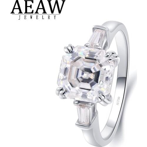 Solid 14k White Gold D Color 2.0Carat VVS1 Asscher Cut Big Baguette Cut Moissanite Diamond Rings for Women Engagement Luxury