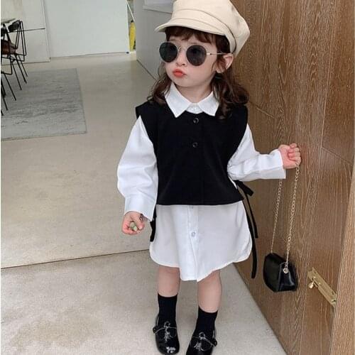 Girls' Spring Autumn Clothes Set New Japanese Korean Style Vest + White Shirt Lapel 2PCS ChildrenS Suit Baby KIds Fashion Top