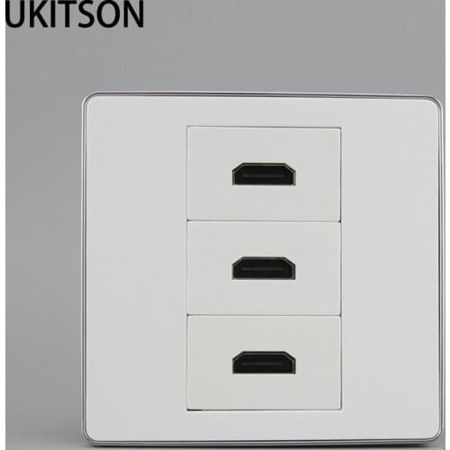 Silver Side 3 Ports HDMI Plug Faceplate Triple HDMI2.0 Extender Wall Outlet For DVD Projector PS