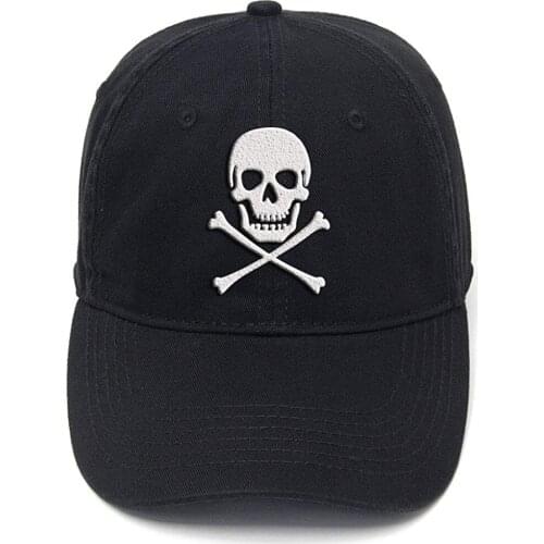 Lyprerazy Skull Crossbones Pirate Jolly Roger Washed Cotton Adjustable Flock Printing Baseball Cap