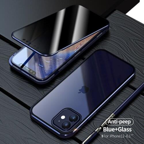 Magnetic Anti peeping privacy 360 For iphone 12 pro Max Mini Case Glass For iphone 12 case funda luxury coque cover phone case