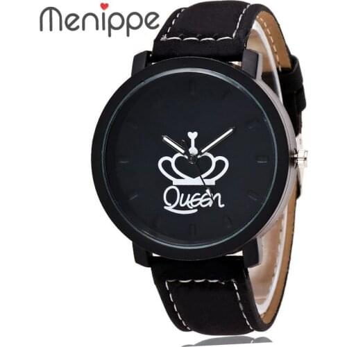 Fashion Brand King Queen Leather Strap Unisex Watches Men Quartz Women Dress Watch Sports Military Relojes Lover`s Wristwatch