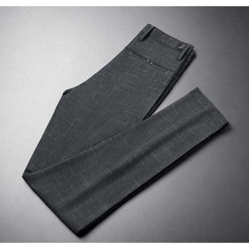 Men Plaid Formal Dress Pants Suit Pants Cotton Men Slim Casual Pencil Pants Trousers Plus Size 28-36