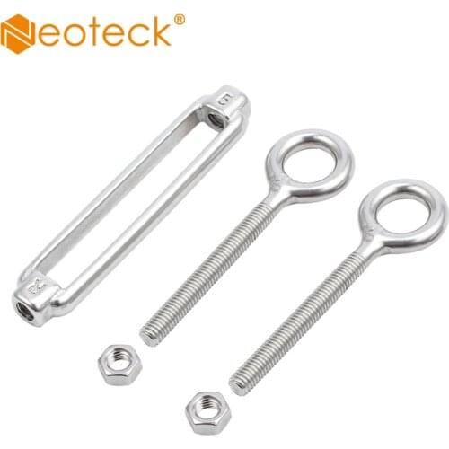 Neoteck 15set Stainless Steel Balustrade DIY Kit Jaw/Swage Fork Terminal Eye Bolts Terminal Turnbuckle Silver For Wire Rope