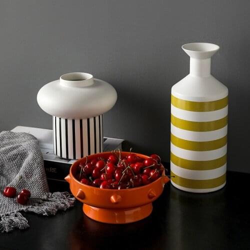 Nordic Modern Simple Semi Manual Ceramic Vase Living Room Creative Tea Table Fruit Plate Model Room Decoration Set