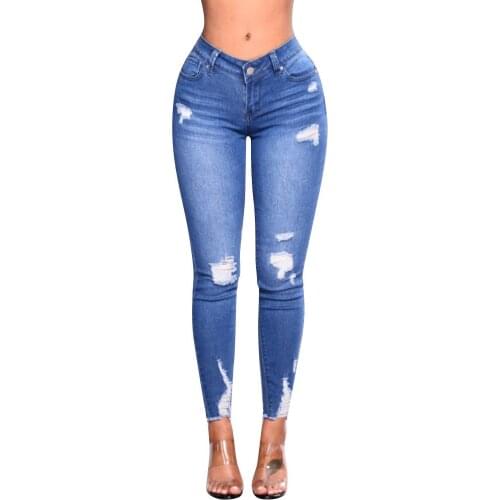 New Blue Jeans Pants Women High Waist Slim Hole Ripped Denim Jeans Casual Stretch Trousers Jeans for Women jeans