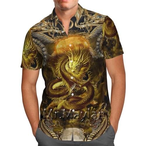 Luxury Golden Dragon 3D printing beach Hawaiian 2021 summer short sleeve shirt streetwear oversized Camisa Social Chemise Homme