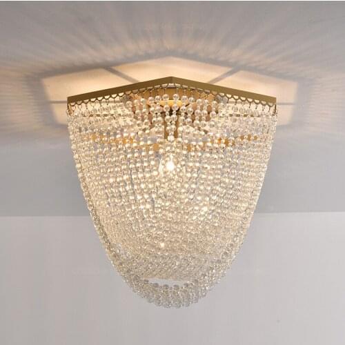 Crystal beads ceiling light fringe gold ceiling kitchen fixtures for bedroom luxury flush mounted lighting for living room foyer