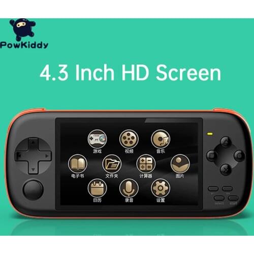 POWKIDDY J6 Handheld Game Console 4.3 Inch IPS HD Screen 1000mA 16GB Simulator Arcade MAME Built -In 2300 Games Childrens Gif
