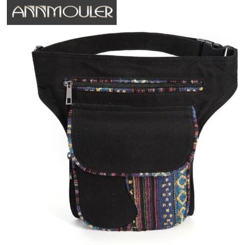 Annmouler Waist Bag for Women Bohemian Style Fanny Pack Ladies Hip Bag Patchwork Phone Pockets Bag Large Capacity Leg Bag Purse