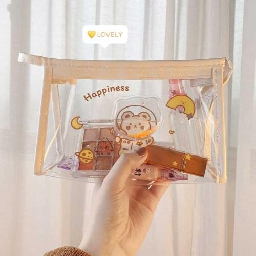 W&G Creative Quicksand Cosmetic Bag Girl Heart Transparent Pvc Storage Bag Ins Large Capacity Stationery Storage Bag