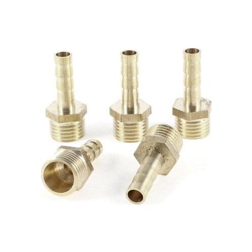 5 Pcs 1/4"PT Male Thread to 6mm Hose Barb Brass Straight Coupling Fitting