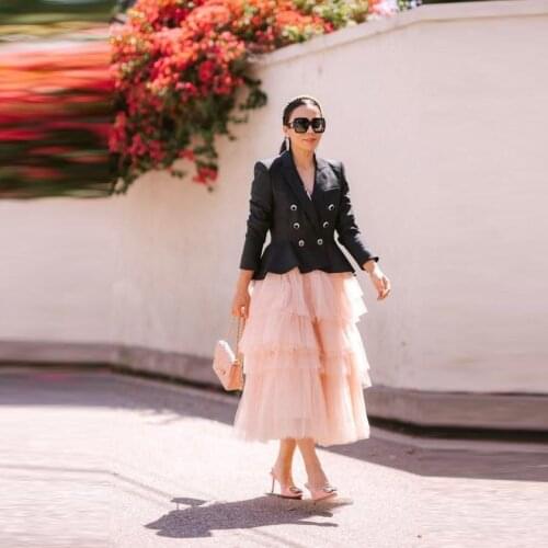 Blush Pink Women Tulle Skirt Cake Tiered Dinner Party Saias Sweet Skirt Femme Mesh Ankle Length Tutu Faldas Jupe