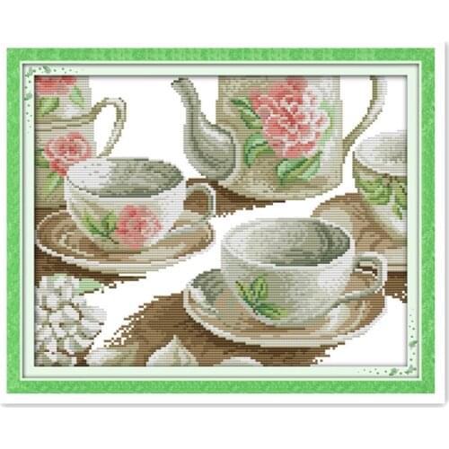 Rose tea set small simple modern restaurant kitchen wall stickers decorative accessories cross stitch kit hand embroidery