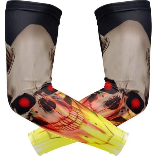 Skull Fire Printed Outdoor Activities Sports Compression Arm Sleeves Moisture Wicking UPF 50 UV Protection Cooling