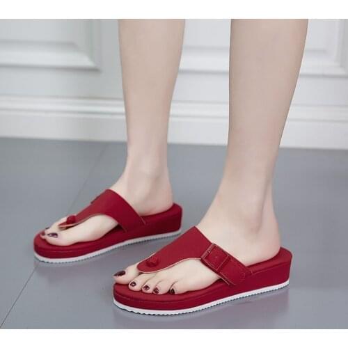 Rubber Beach Women Fip Flops 2021 Womens Summer Outside Platform Wedge Heel Beach Slippers Comfortable Solid Casual Shoes Black