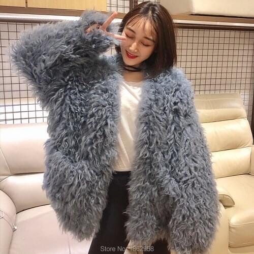 SJ1042 New Arrival 2019 Winter Fashionable Factory Sale Hand Knit Sheep Lamb Overcoats