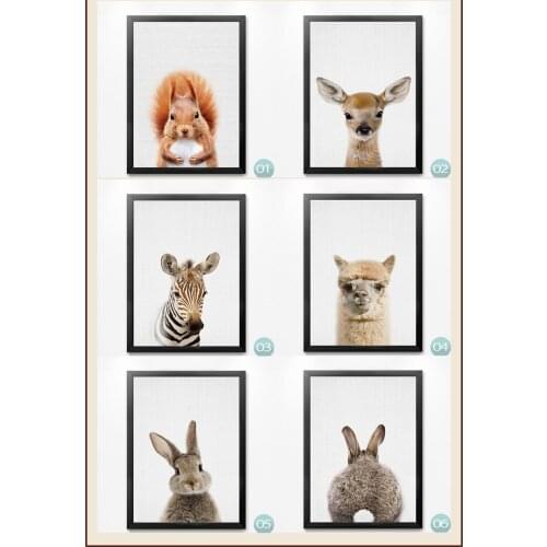 Nordic Modern Simple Character Lovely Animal Rabbit Poster Living Room Frameless Decorative Painting Squirrel Zebra Deer Canvas