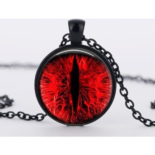 SUTEYI Red Cat Eye Necklace Charms Dragon Eyes Photo Glass Cabochon Pendant Handmade Black Chain Necklaces Women Men Jewelry
