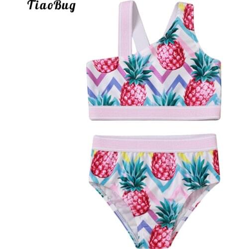 TiaoBug Summer Kids Girls 2Pcs Cute Swimsuit Asymmetry Straps Swimwear Bikini Bathing Beach Sets