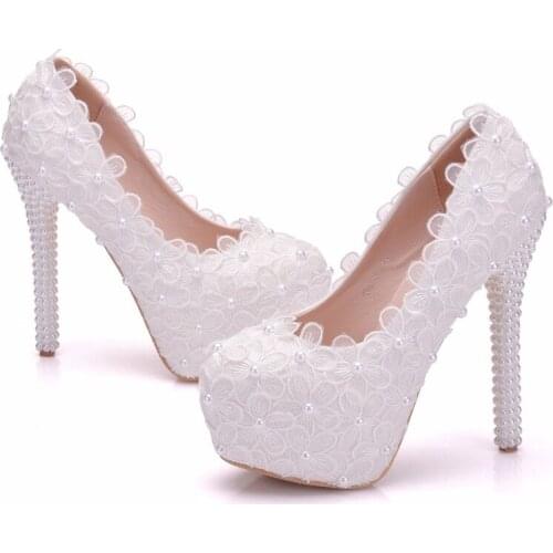 Wonen Pumps Fashion Office Shoes Lace Waterproof platform Round Toe Thin Heels 14CM High Heels Shoes Womens Wedding Shoes