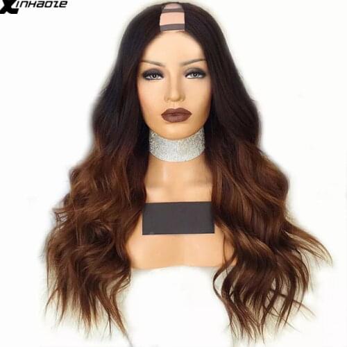 Xinhaoze Ombre Brown U Part Human Hair Wigs Body Wave Brazilian Remy Hair Right Middle Part 2*4" Two Tone Color For Black Women