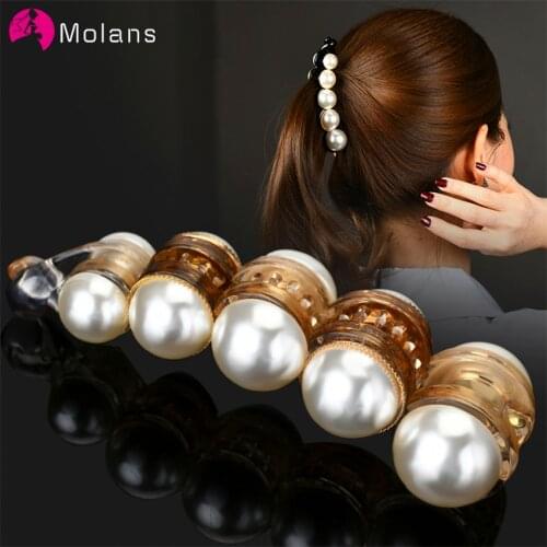 Molans Pearls Solid Banana Hair Clips In Womens Hair Accessories Ponytail Barrettes Elegant Hair Claws Hairpins