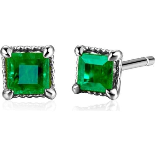 New 925 Sterling Silver Stud Earrings Women Jewelry Trendy Zircon Green Square Earring Female Anniversary Accessories KOFSAC