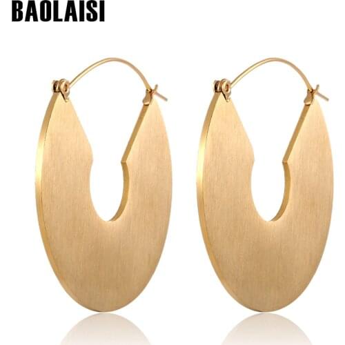 BAOLAISI New Trendy Geometric Gold-Color Stainless Steel Long Earings Big Circle Round Dangle EarringsFor Women Fashion Jewelry