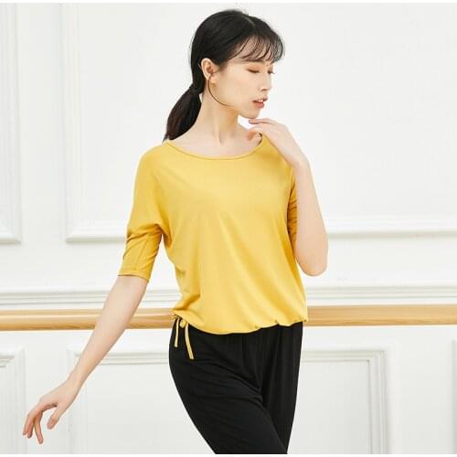 Adult Modal Belly Dance Yoga Practice T Shirt Short Sleeve Drawstring Costume for Women Dancing Clothes Dancer Wear Clothing