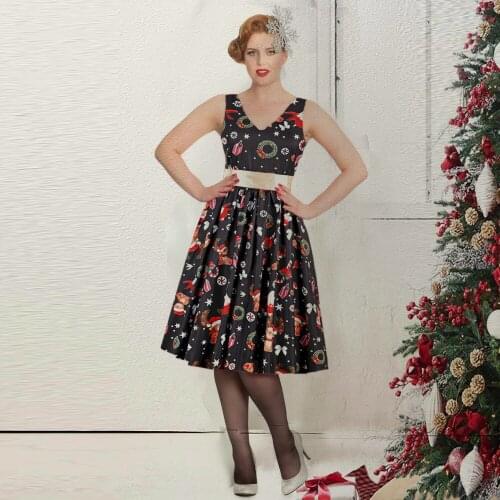 OTEN Christmas dresses woman Summer 2018 Sleeveless Flower Leaf Printed Hepburn 50s 60s Vintage retro Rockabilly Skater dress