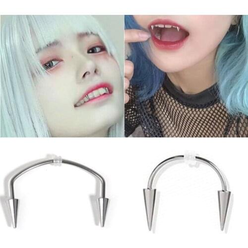 1PC Dracula Nail Septum Piercing Tiger Tooth Nail Stainless Steel C Rod Smile Lip Piercing Zomibe Vampire Tooth Decoration Punk