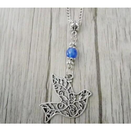 1Pcs New Fashion Jewelry Vintage Punk style Filigree Dove Pendant Multicolor beads Charms Pendant Necklace