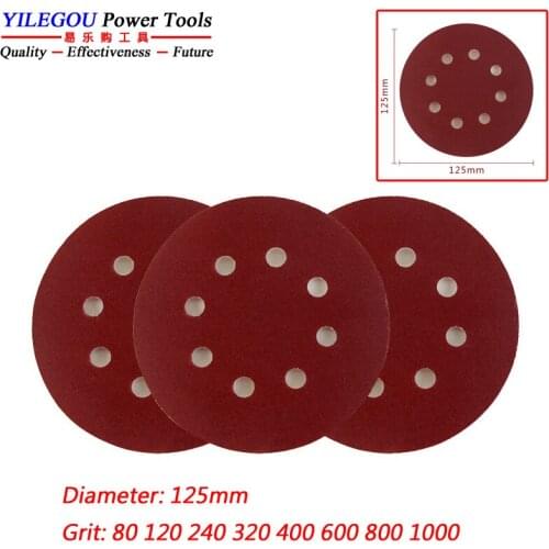 100 Pieces 125mm 8 Hole Flocking Sanding Paper, 5" Round Abrasive Paper, 125mm Sandpaper For Wood With Grit 60 100 400 1500 2000