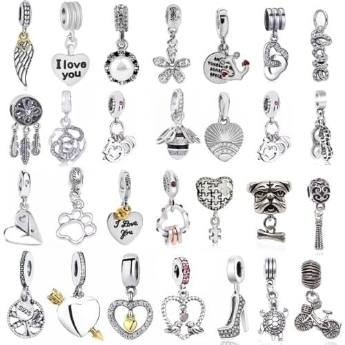 2Pcs/Lot Silver Color Beads Charm Pendant Fit Original Brand Bracelets & Necklaces For Women DIY Jewelry Making Special Offer