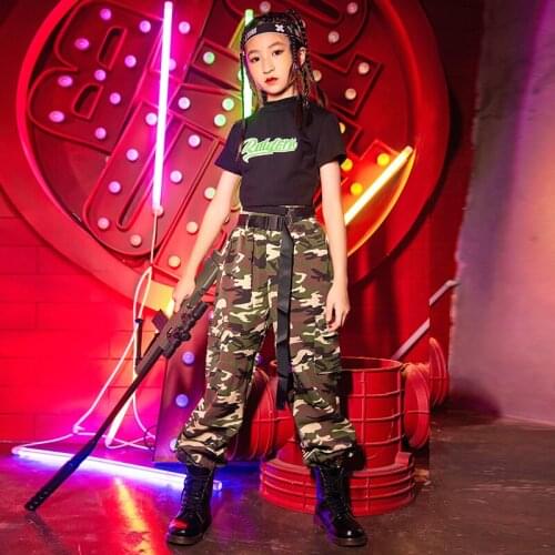 2021 Girls Camouflage Hiphop Suits Jazz Dance Costumes New Hip-Hop Street Dance Wear Kids Performance Stage Rave Clothes DN9835