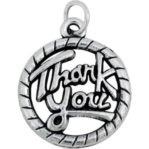 2021 New Antique silver plated word thank you circle gift charm charms for jewelry making