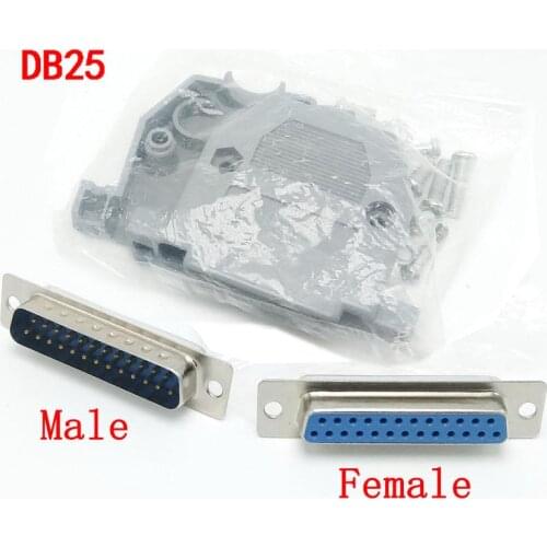 5 sets RS232 Parallel Serial Port DB25 25 Pin 25 Way 2 Rows D Sub Fmale/Male Solder Connector + Plastic Assemble Shell Cover