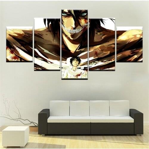 5 Piece Canvas Wall Art Anime Manga Pictures Giant & Alen Figure Posters And Prints Home Modern Living Room Decoration Paintings