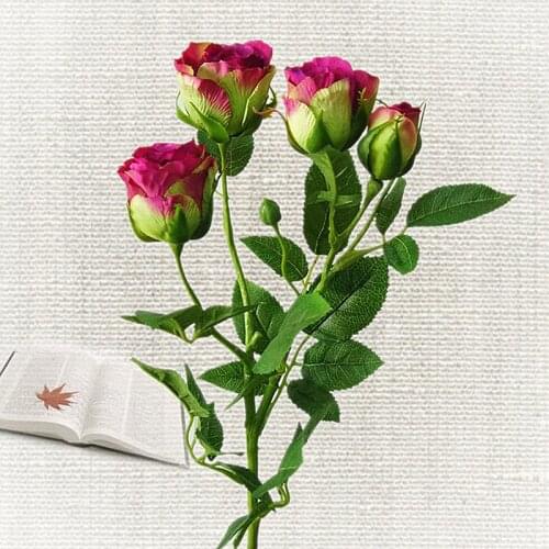 5Pcs Single Branch 4 Heads Rosebuds Fake Flowers for Home Decoration Photography Props Wedding Flower Wall Roses Flowers Wreath