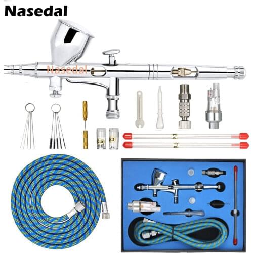 Nasedal Dual-action 0.2mm/0.3mm/0.5mm 9cc Airbrush Paint Nail Spray Gun Makeup Air Brush Paint Set Face Tattoo Art DIY Tool