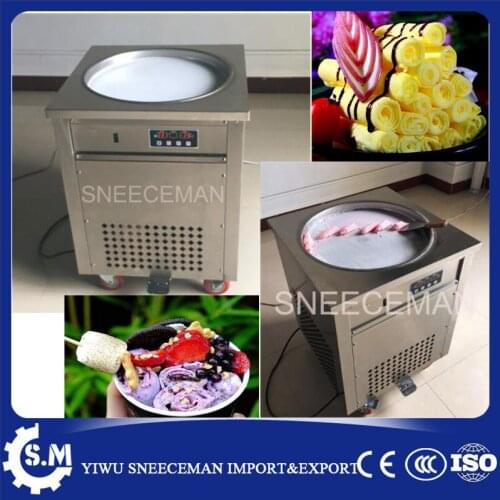 Free shipping thailand roll fry ice cream maker double square pan fried ice cream machine 50cm pan size