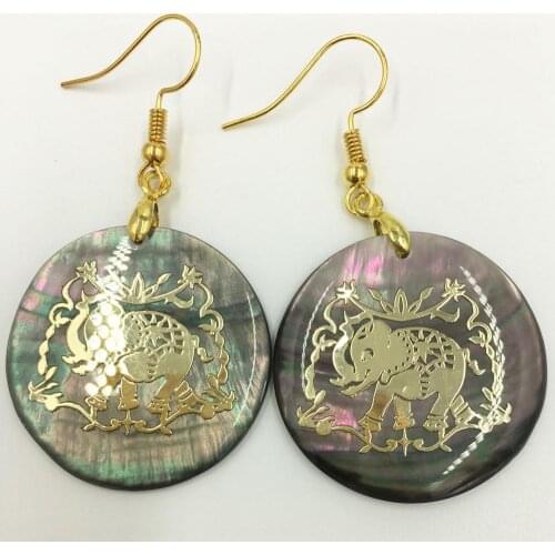 Free Shipping Women Fashion Jewelry Black Mother of pearl Shell Elephant beads Earring 1Pair C8350
