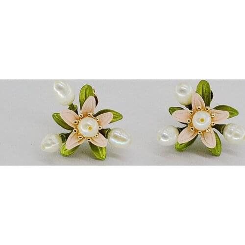 Csxjd nuovo orange fiore foglie perla naturale retro orecchino accessori di cerimonia nuziale delle donne